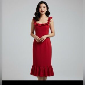 Revolve Cinq A Sept Dress Women's Size 6 Red Opalina Midi Length